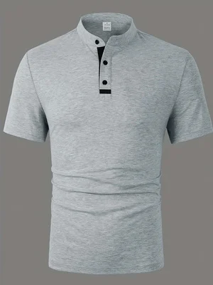 Dieses lässige Herren-Golf-Poloshirt mit Stehkragen ist ein einfarbiges Kleidungsstück mit kontrastierenden Details, das sich für Frühling, Sommer und verschiedene Anlässe eignet. – Detail 4