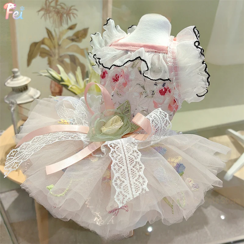 ملابس أنيقة للكلاب من الدانتيل مُزينة بنقشة الزهور، فستان الأميرة توتو للحيوانات الأليفة، زي الكلاب، ملابس الحفلات للكلاب الصغيرة