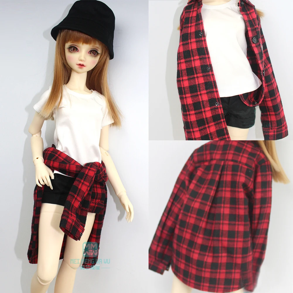 Doll clothes fashion red plaid shirt, T-shirt for 57-60cm 1/3 BJD DD SD doll accessories