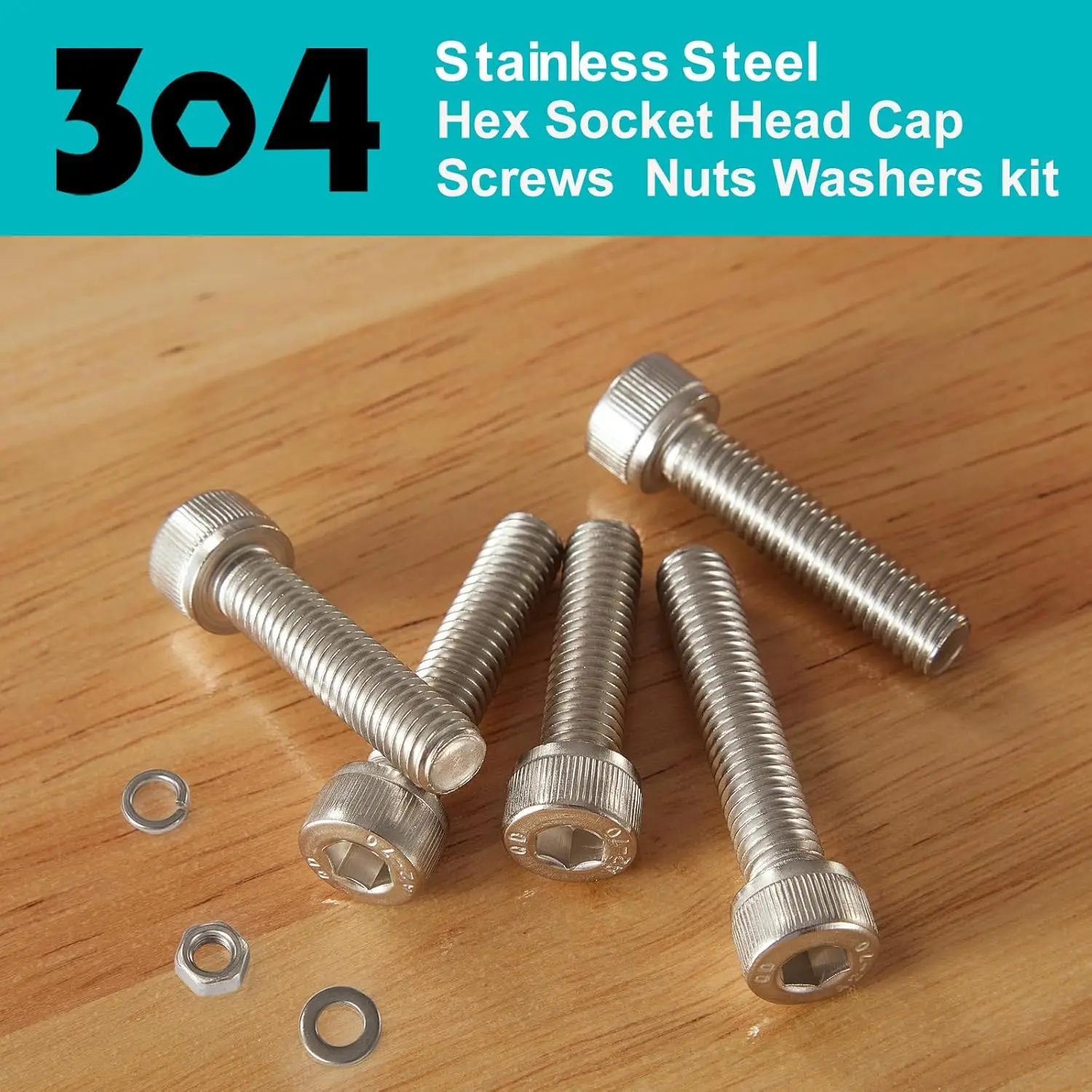 

A set of 200 M5x30-50 hexagonal head bolt, washer and nut combination, made of stainless steel 304, with metric coupling drive m