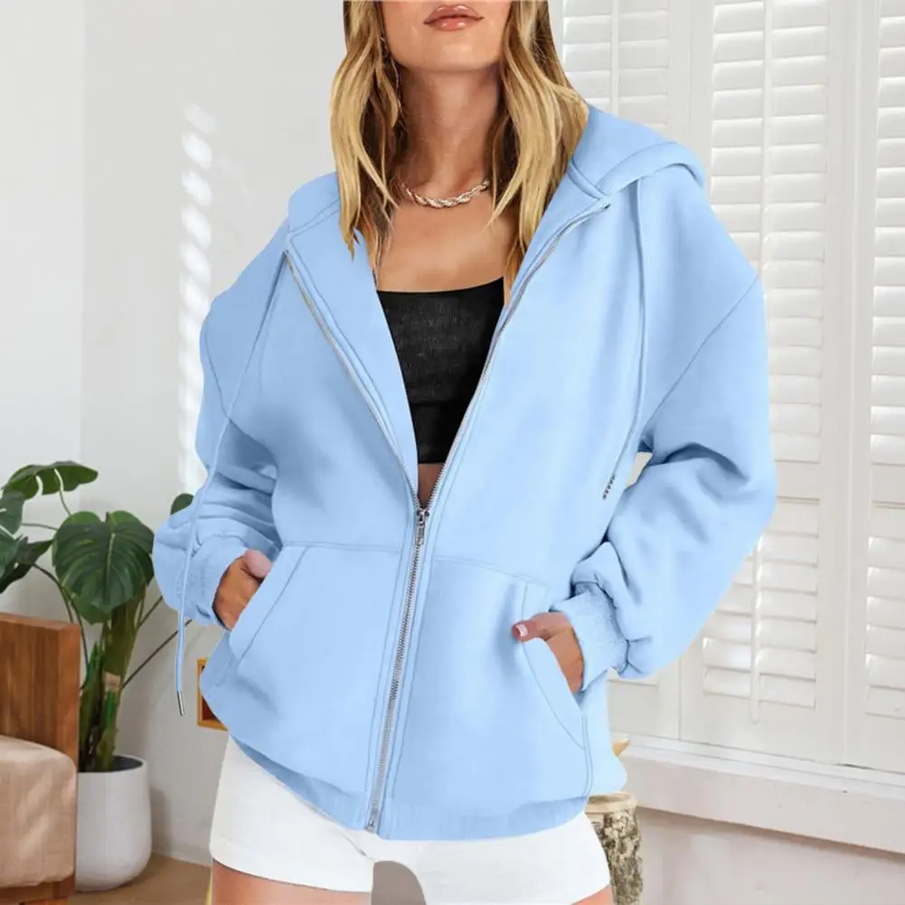 Stylish Drawstring Hoodie Women Zip Up Hoodies Long Sleeve Oversized Sweatshirt Fall Fleece Jackets Casual Workout Outfits