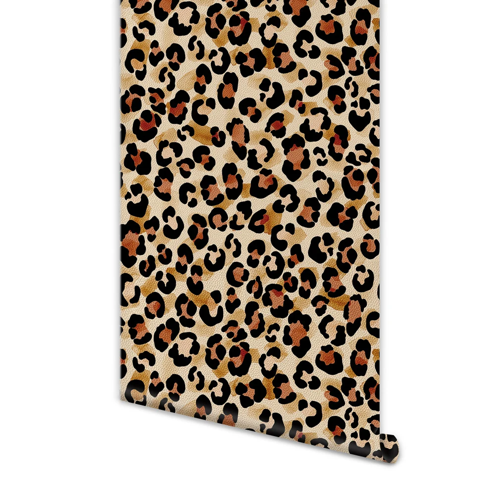Leopard Print Peel and Stick Wallpaper for Bedroom Cabinet Wall Paper Removable Leather Wallpaper Renter Friendly