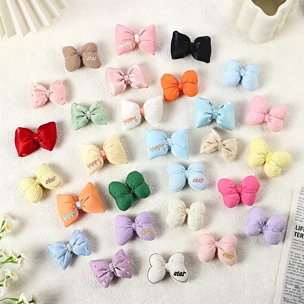 Cute Fabric Bow Hair Clips For Plush Doll Toy Embroidery Happy Star Letter Barrettes Mini Doll Hair Accessories Bow Hair Pins