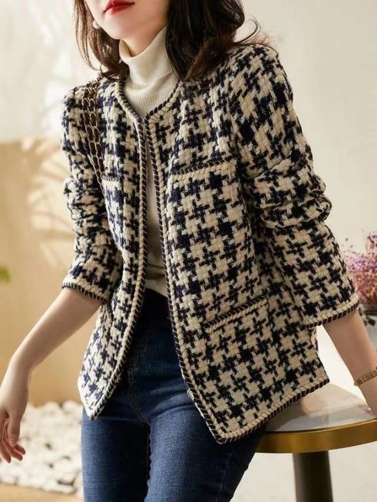 ملابس خارجية عصرية للسيدات 2025 وصلت حديثًا سترة تويد أنيقة لأوائل الخريف والشتاء للتخسيس طراز نبيل متعدد الاستخدامات #5