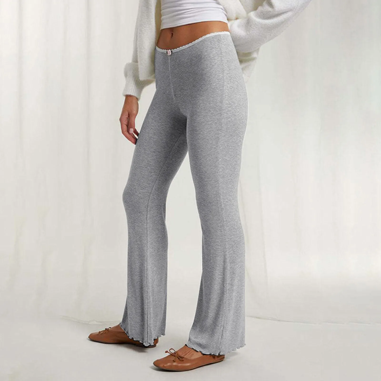 

American Style Flare Pants Women Low Rise Spliced Solid Fleece Slim Versatile Trousers Hottie Fashion Sunner 2024 Streetwear