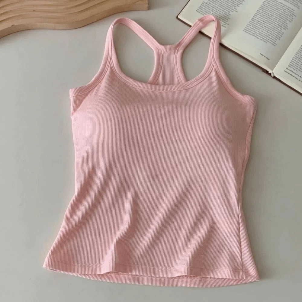 

Wide Shoulder Straps Hollow Vest Elastic Thin Comfortable Tank Tops Slim Design H-Shaped Back Breast Small Camisole
