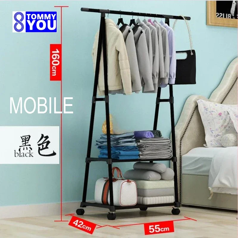 Triangle Clothes and Hats Rack Floor To Floor with Wheels Moving Multi-layer Storage Rack Simple Modern Hanging Clothes Stand