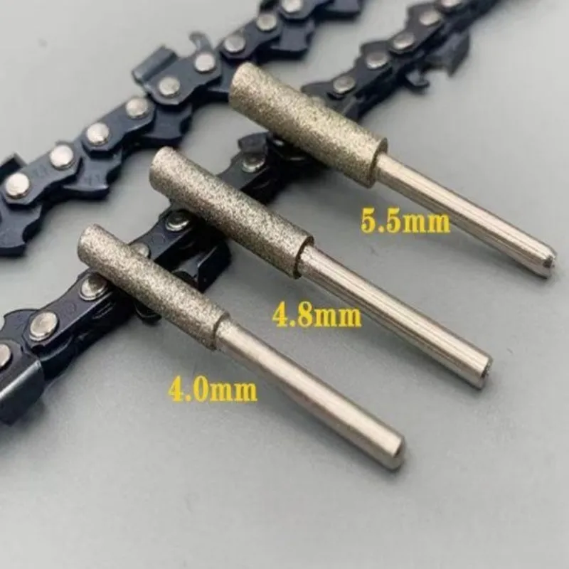 3PCS Chainsaw Sharpener Stone Diamond Coated Cylindrical Burr Grind Bit Sharpening Saw Chain 4/4.8/55 x 3mm Emery Grinding Head