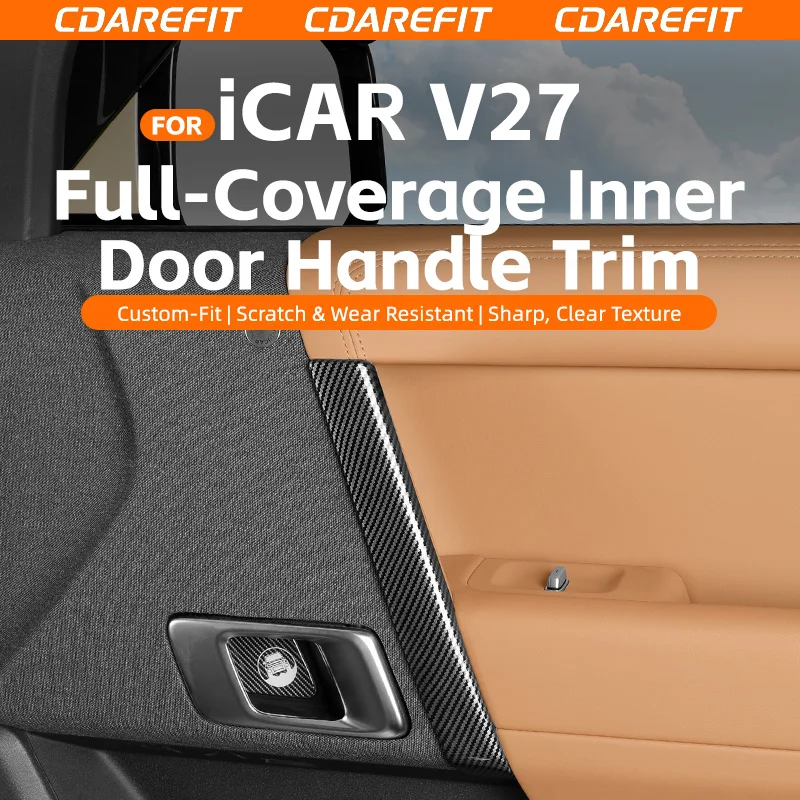 For iCAUR V27 full cover inner handle patch carbon fiber pattern electroplated mirror protective cover car modification