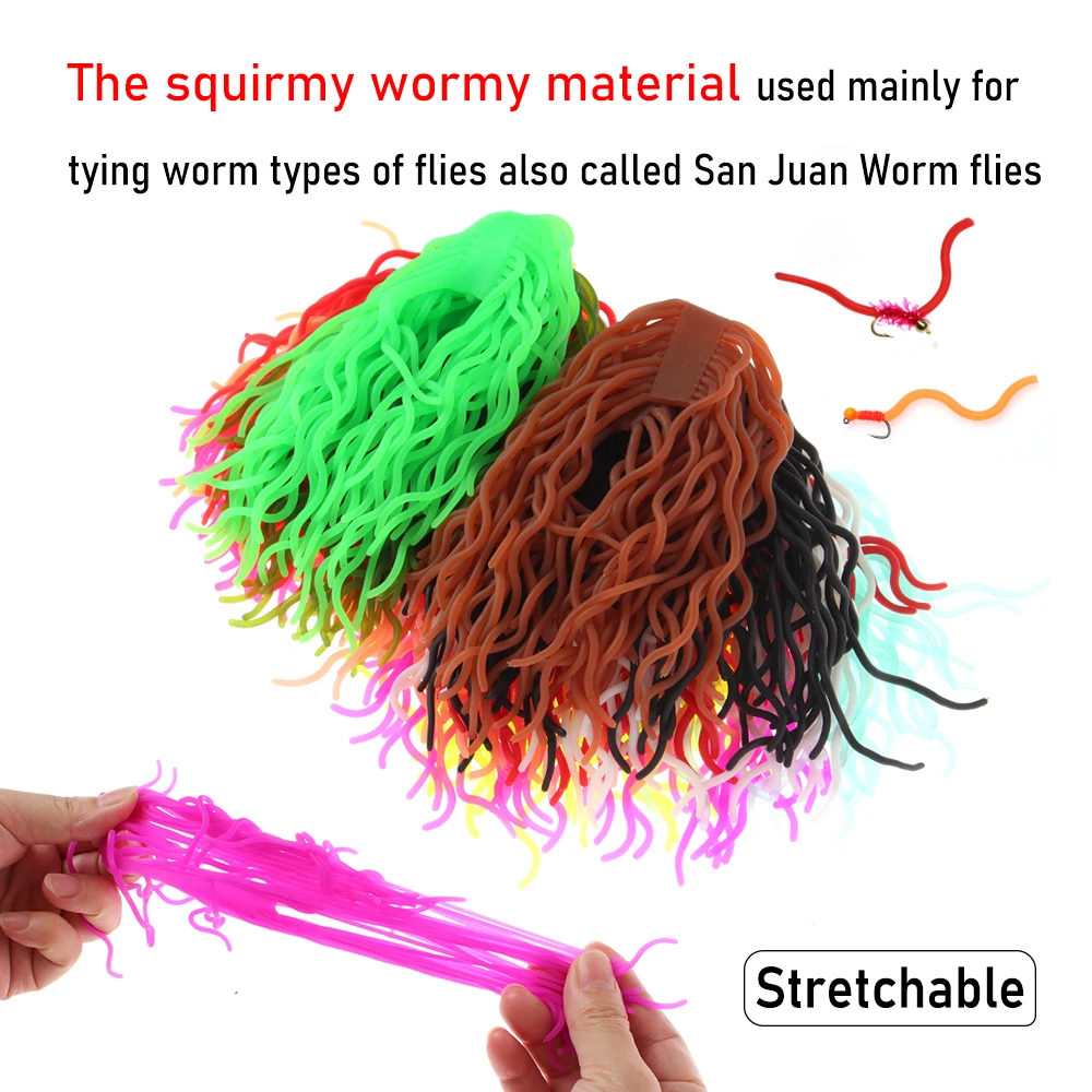 60 strands/Bundle Squirmy Wormy Fly Fishing Tying Materials Soft Stretchable Worm Body for San Juan Flies Trout Lure Bait