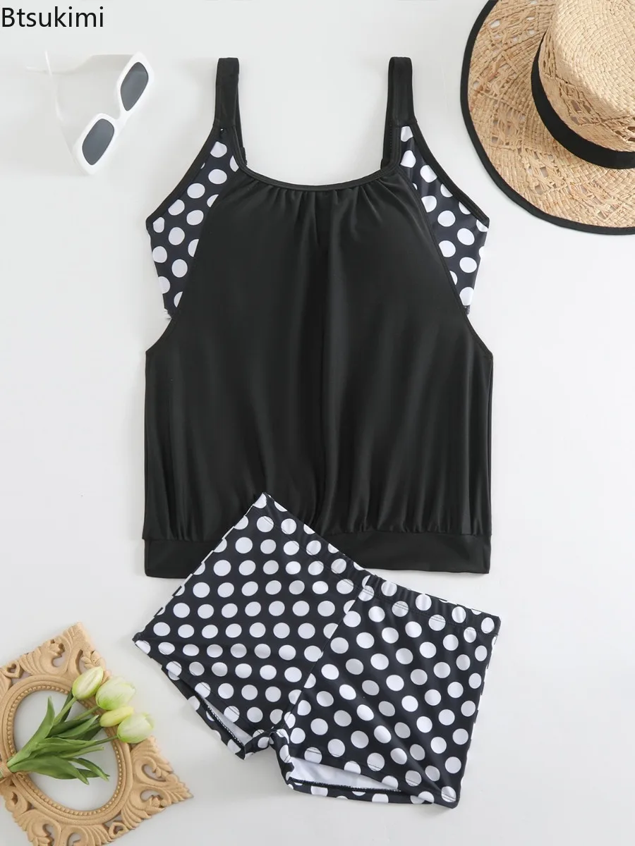 Women's Sexy Two-piece Beachwear Comfortable Swimsuit Bikini Set Colorblock Polka Dot Print Loose Swimwear Halter Bathing Suit