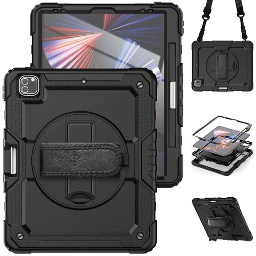 Imagen 1 del producto Para iPad Pro 11 12,9 13 pulgadas funda a prueba de golpes con soporte para tableta iPad Air 11 4 5 10,9 10th 11th Generation fundas + pantalla de PET + correa
