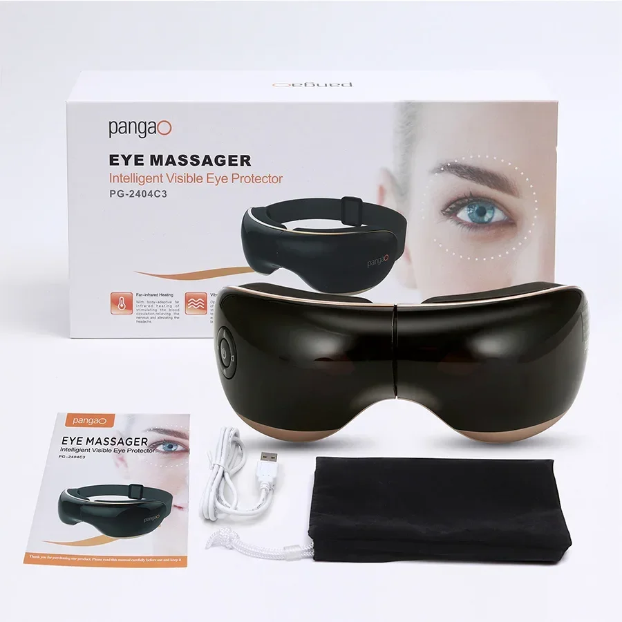 Pangao air pressure high frequency vibrating warm heated wireless eye massager with music