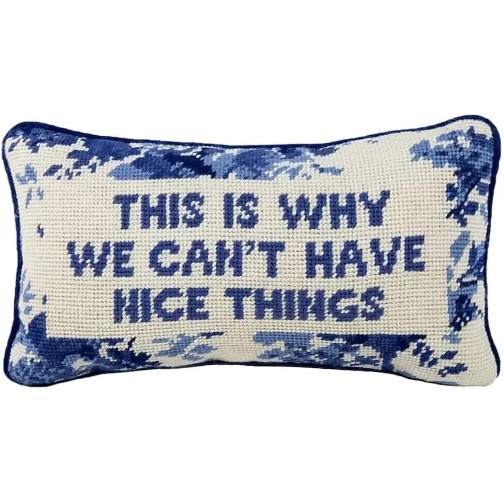

Decorative Needlepoint Throw Pillow - 8 x 14 Inches - Embroidered Accent Pillow for Furniture
