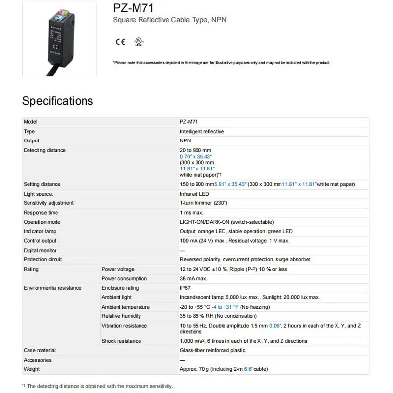 PZ-M71 جديد الأصلي KEYENCE NPN كابل عاكس الاستشعار الكهروضوئي، كمية كبيرة في المخزون، مرحبا بكم في التشاور