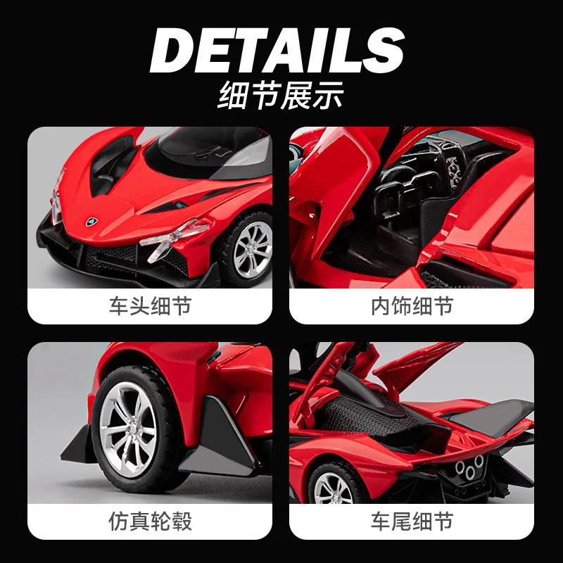 1:36 Apollo EVO Roadster Suono e luce Tirare indietro Modello di auto giocattolo per bambini Ornamento Modello di auto in lega pressofusa da collezione