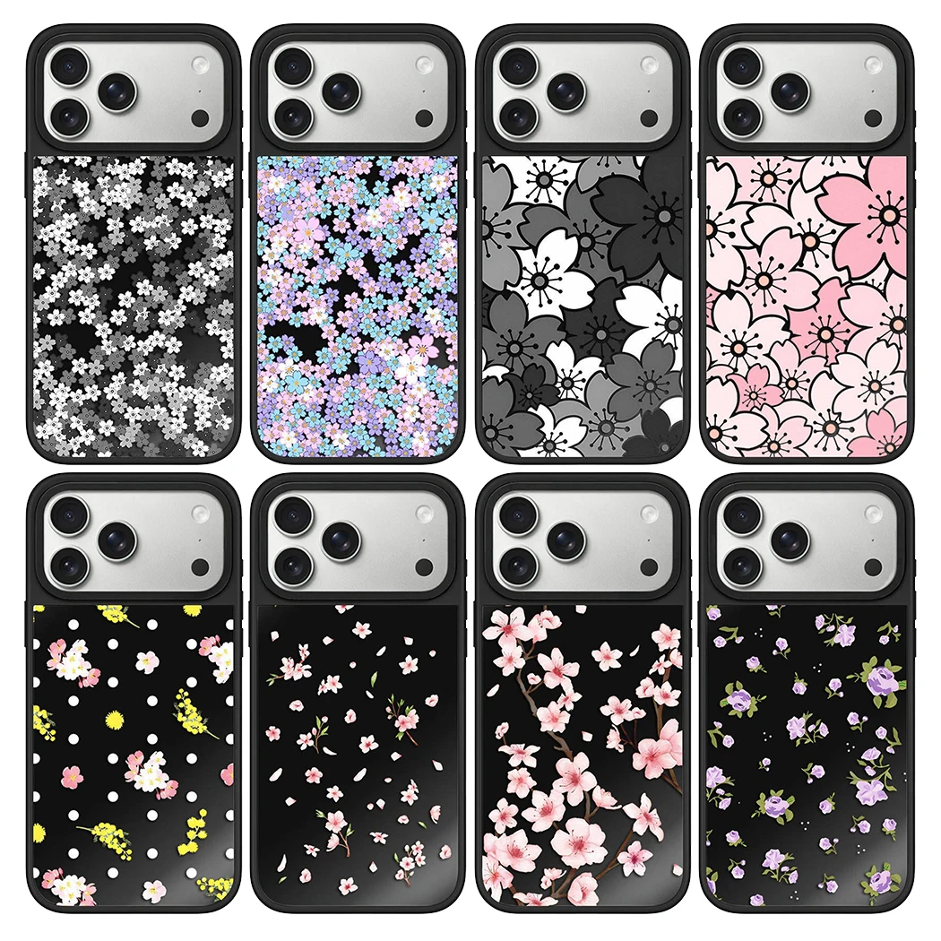 

Black Mirror Surface Magnetic Phone Case Cover for IPhone 13 14 15 16 17 Pro Max Case for IPhone 17 Air Flower Plants Pattern