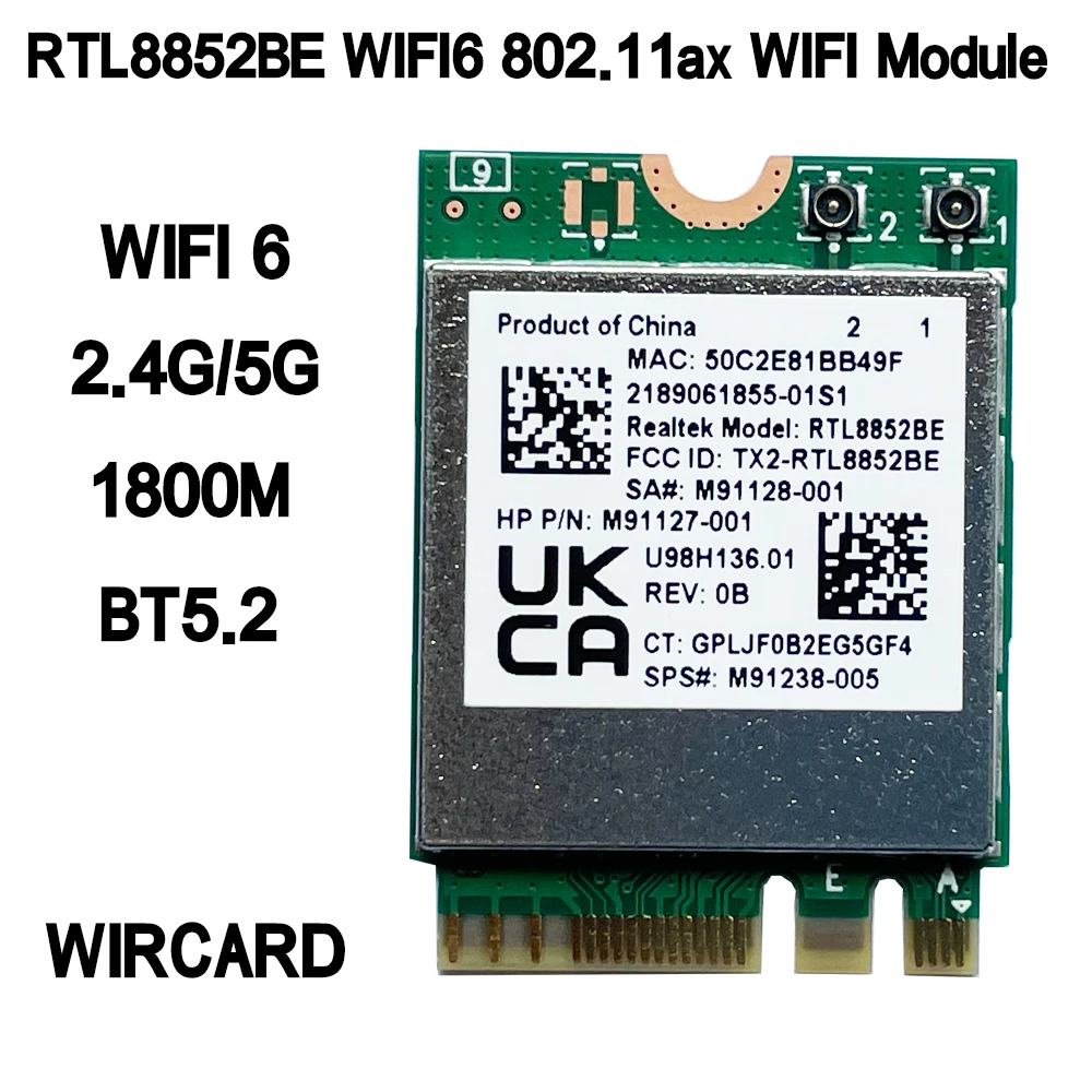 New RTL8852BE Dual Band 2.4G/5G WIFI6 802.11ax WIFI Card 1800M BT5.2 Module Network NGFF M.2 For laptop/PC Support  Win10/Win11