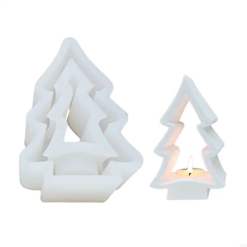 

97BA Christmas Tree Holder Molds Handmade Candlestick Silicone Molds Craft Castings Molds Epoxy Resin Molds
