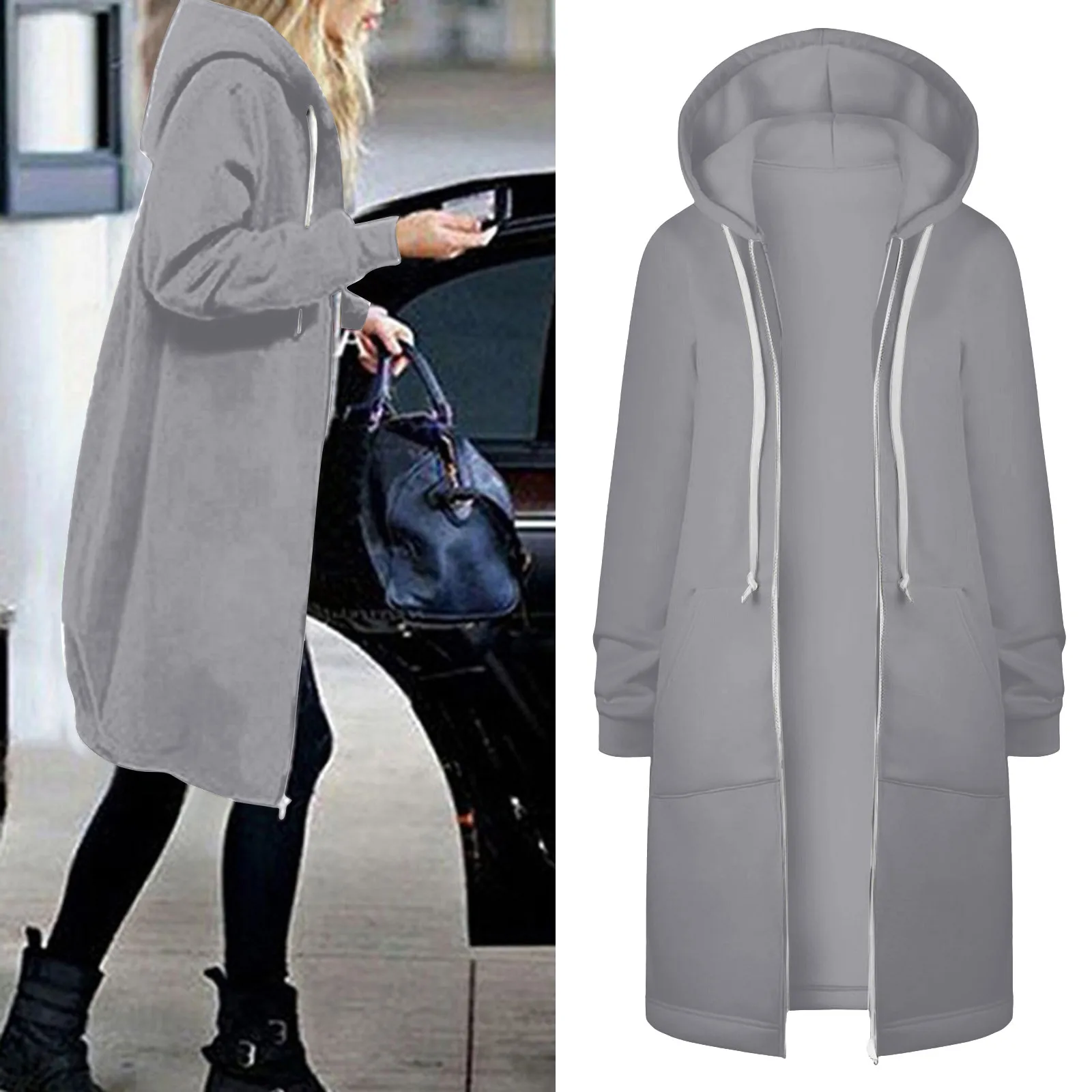 Autumn Winter Women Pocket Zipper Design Longline Hoodie 2024 Femme Casual Long Sleeve Coat and Jackets Outfits Overalls