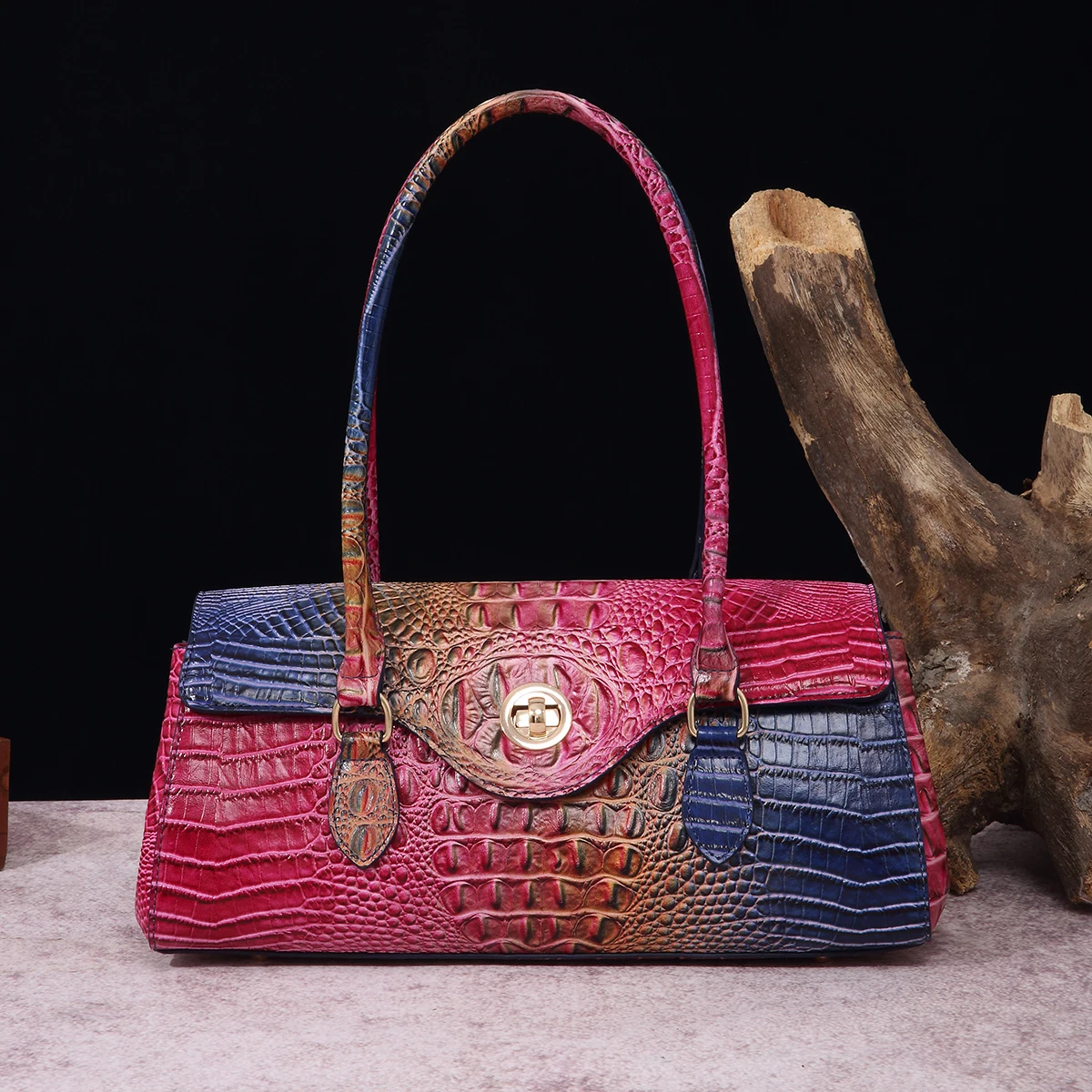 Multicolor Crocodile Pattern Fashion Handheld Stick Bag Large Capacity One Shoulder Underarm Bag Women's Luxury Handbag