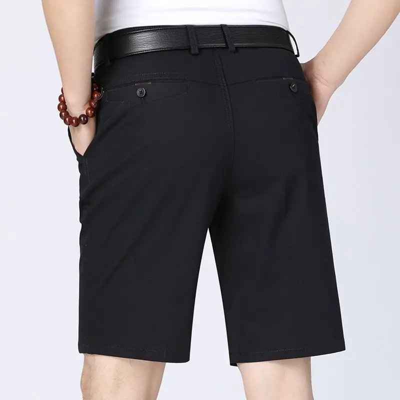 2023 Men Summer Fashion Solid Color Cotton Straight Knee Length Pants Male High Quality Business Casual Beach Shorts Ropa Hombre