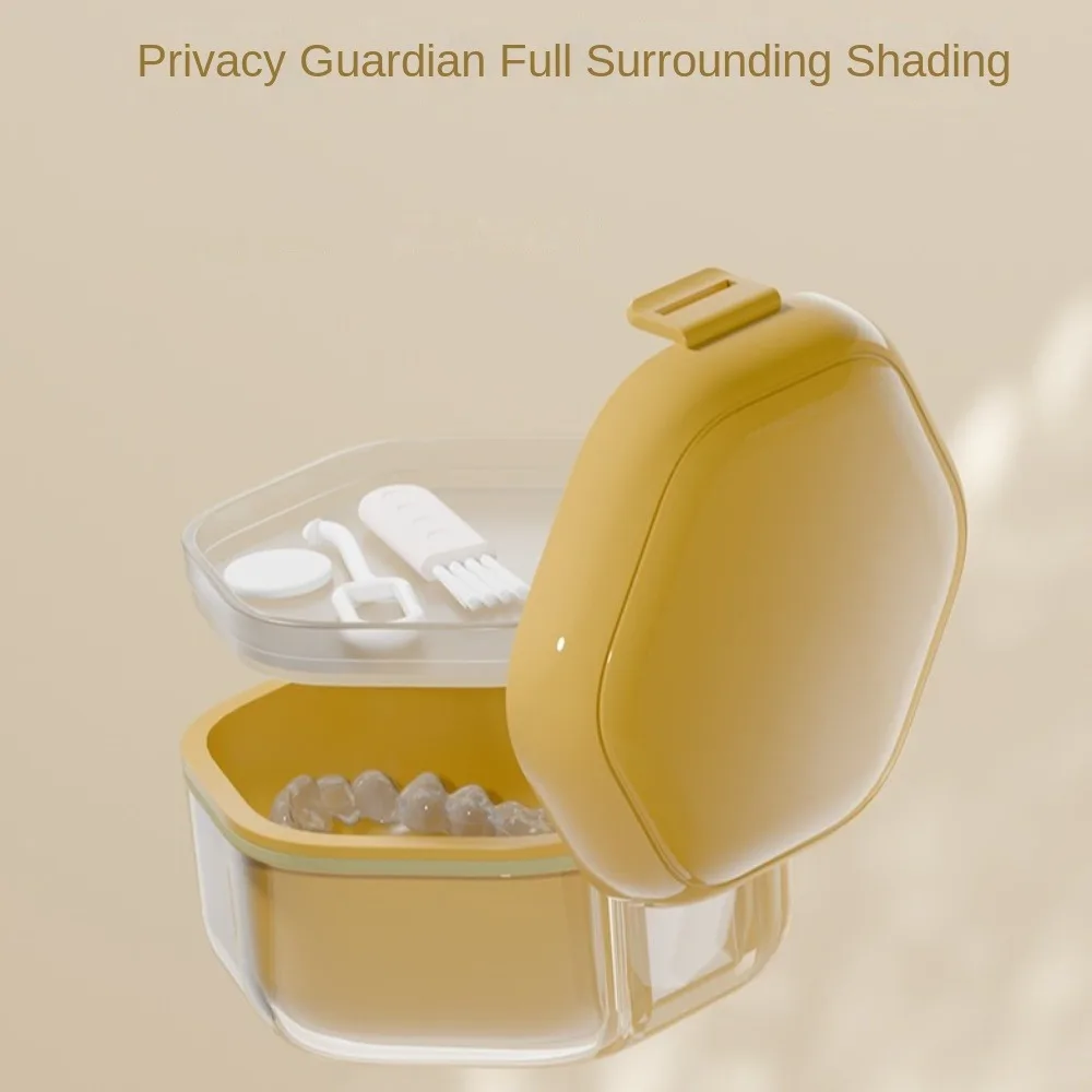 

Invisible Orthodontic Retainer Case Denture Cleaning Portable Denture Cleaner Box Sealed 2 Layer Dental Braces Storage Box