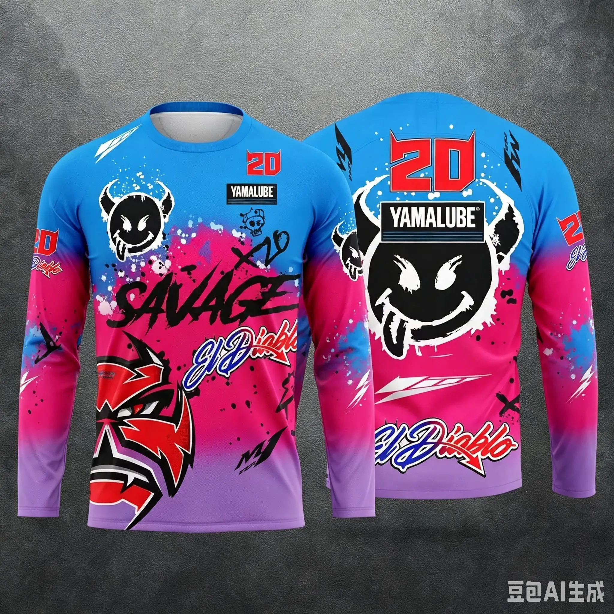 Devil Smiley Graffiti Racing Number Long Sleeve T Shirt Family Matching Outfits Breathable Quick Dry Motocross Sports Casual Top