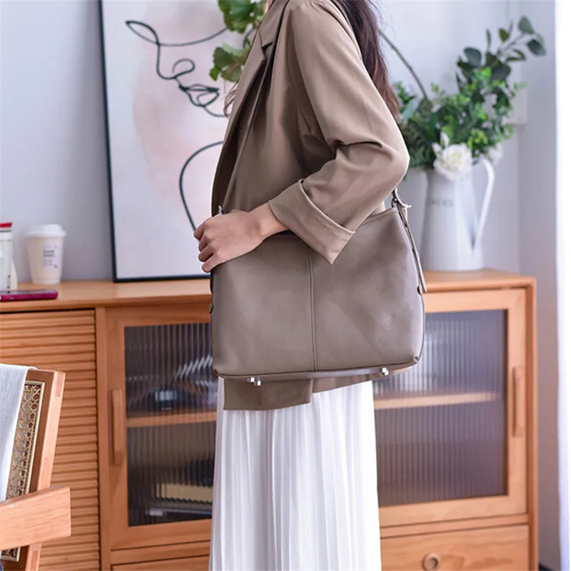 

Simple vintage high quality natural genuine leather women's shoulder bag designer handmade real cowhide female underarm bag