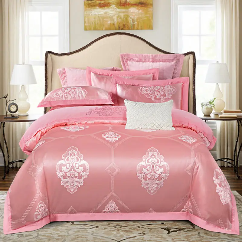 Imagem -03 - Conjuntos de Cama Jacquard Floral Cinza Rosa Conforto a b High-end Edredão Bordado Fronha Folha de Cama Plana Queen King Size