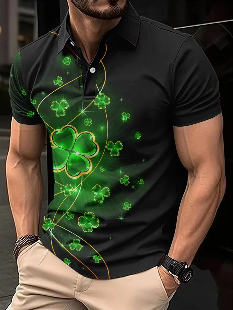 Plant And Flower Pattern Printed Short Sleeves Summer Casual Men's Clothing Slightly Stretchable And Breathable Men's Polo Shirt