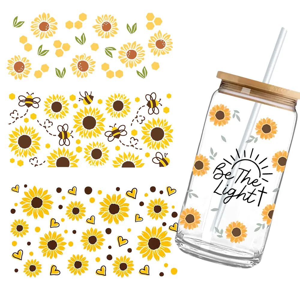 Summer Sunflower Positive Sunny  UV DTF Transfer Sticker Self-Adhesive Scratch-Resistant Stickers Home Crafting Crystal Labels