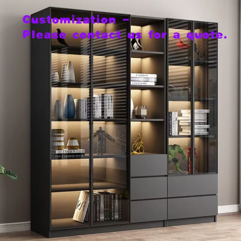 custom.Simple Modern Combination Bookcase Wine Cabinet, Display Lockers Custom High-end Cabinets