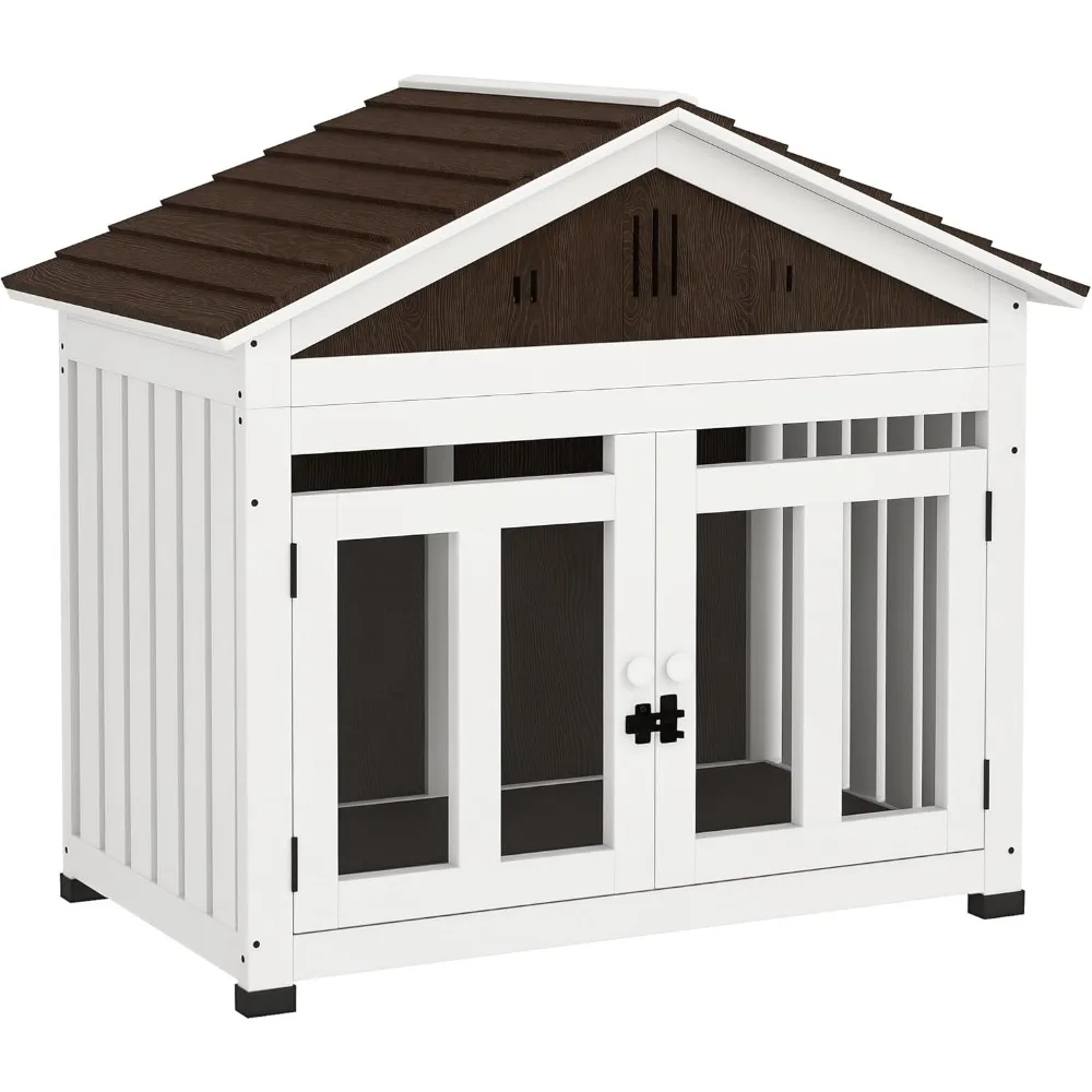 

40 L Dog House Outdoor Indoor, Wooden Dog Kennel for Small, Medium, Large Dogs, Puppy Shelter with Air Vents & Elevated R