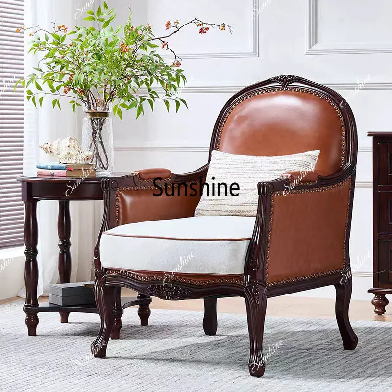 American retro solid wood sofa chair living room home bedroom leisure, small apartment