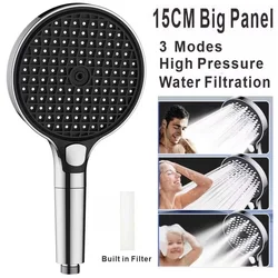 15CM High Pressure Large Flow Big Shower Head With Filter 3 Modes Water Saving Spray Nozzle Rainfall Shower Bathroom Accessories