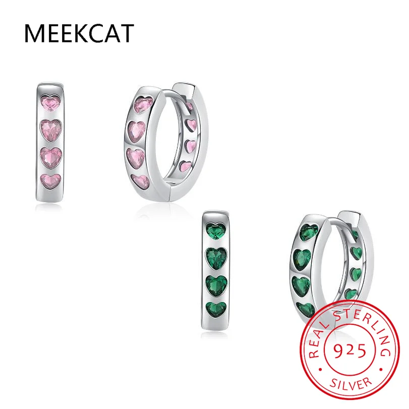 925 Sterling Silber rosa und grüne Herzen Zirkonia Ohr schnallen exquisite Creolen für Frauen Original Design Schmuck Rhe1469