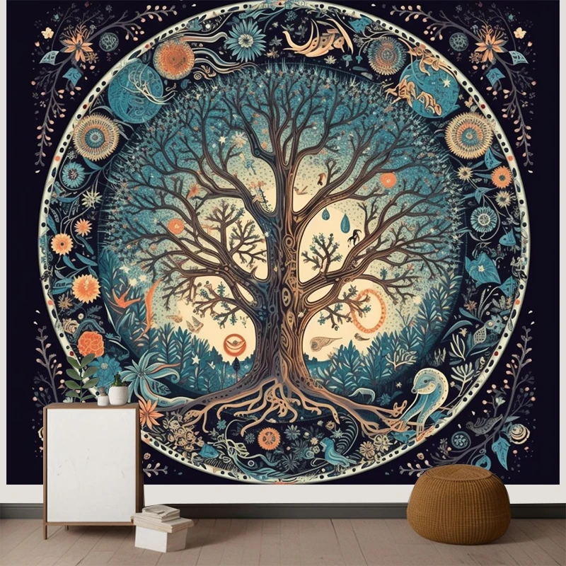 Fantasy  Forest with Tree of Life Print 100% Polyester material quality Wall Decor Tapestry with Bohemian style Wall Tapestry