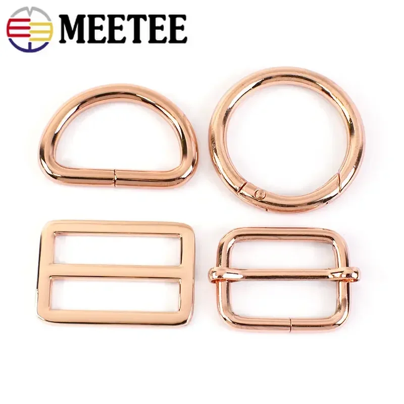 10Pcs RoseGold Bag Buckles Metal O D Ring Clip Clasp Tri Glide Slider Hook Backpack Belt Strap DIY Hardware Sewing Accessories