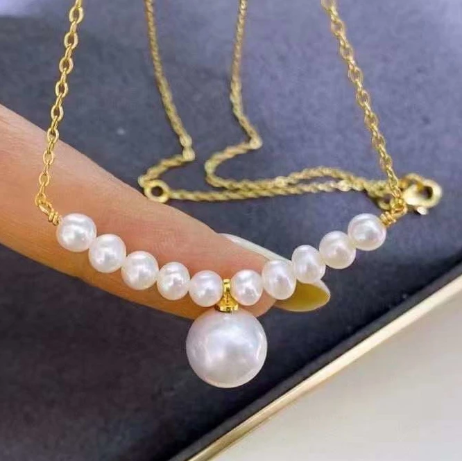 Classic  Smile Necklace 4-5mm Freshwater Pearl with 10-11mm Edison Pearl Necklace Women's Pearl Jewelry