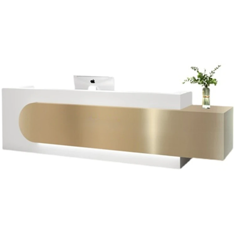 

Luxury Office Front Counter Design LED Light Curved Office Hotel White Modern Reception Desks