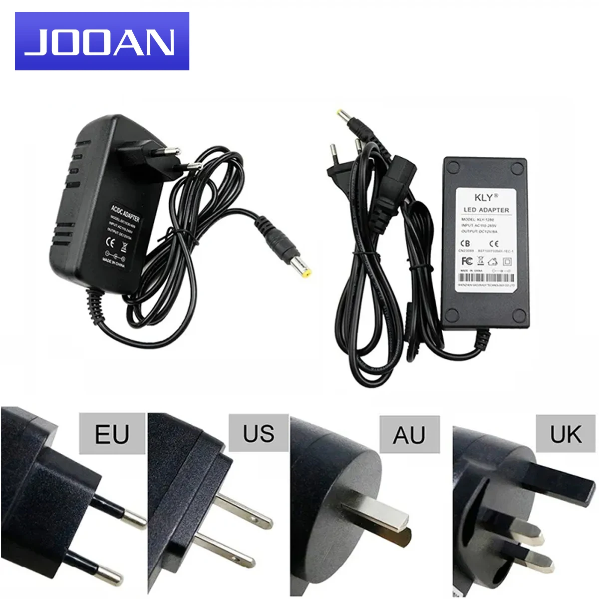 JOOAN-adaptador de corriente de 12V 1a CA a CC, fuente de alimentación, cargador, enchufe europeo y estadounidense