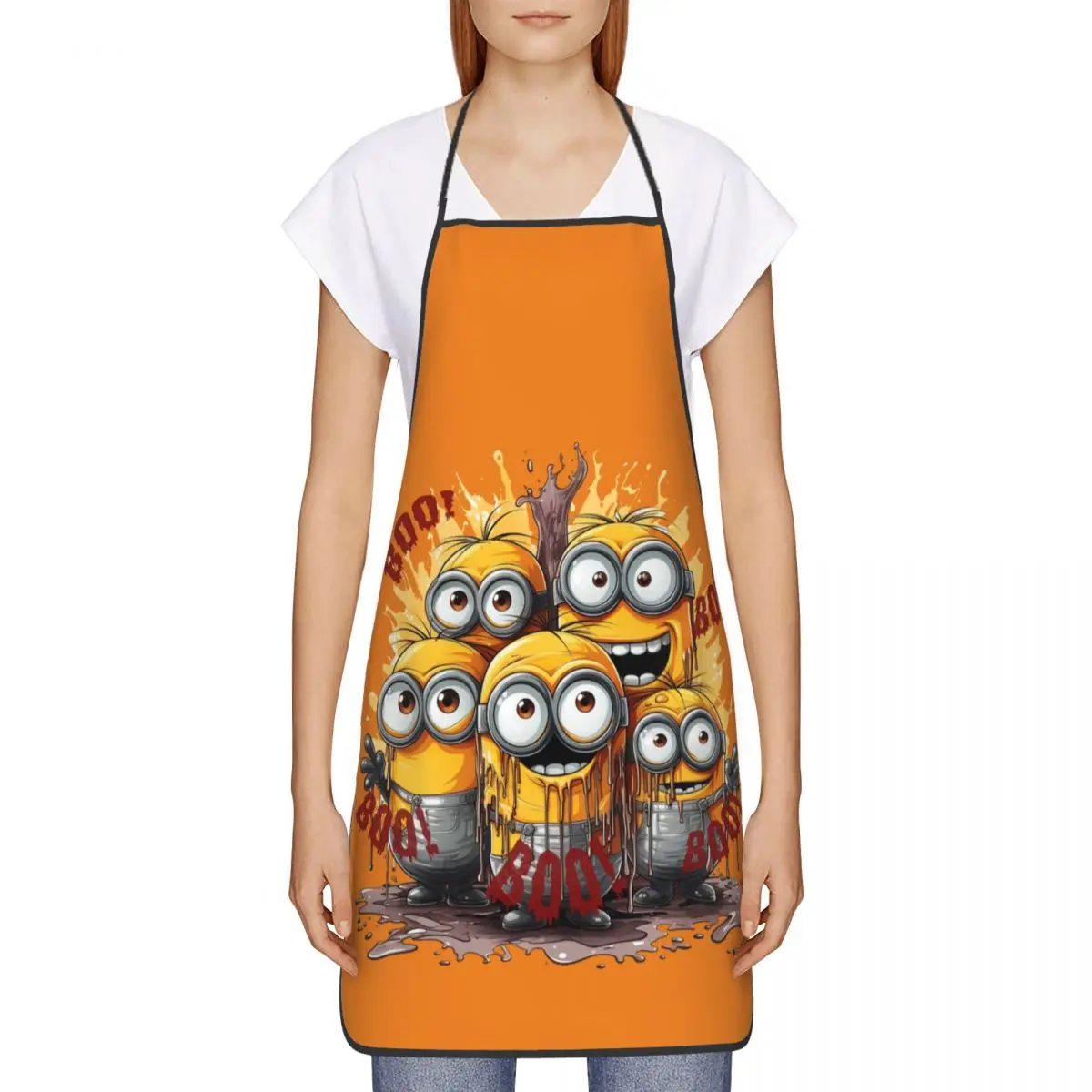 Custom Unisex Minions Halloween BOO Kitchen Chef Cooking Baking Apron Men Women Tablier Cuisine for Painting