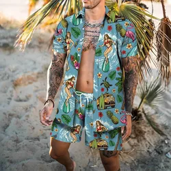 Beach printed Hawaii Set Men's 2Pcs Shirt+Shorts 3D Print Loose Leisure short sleeve Beach Shirt Holiday Fashion Two piece Set