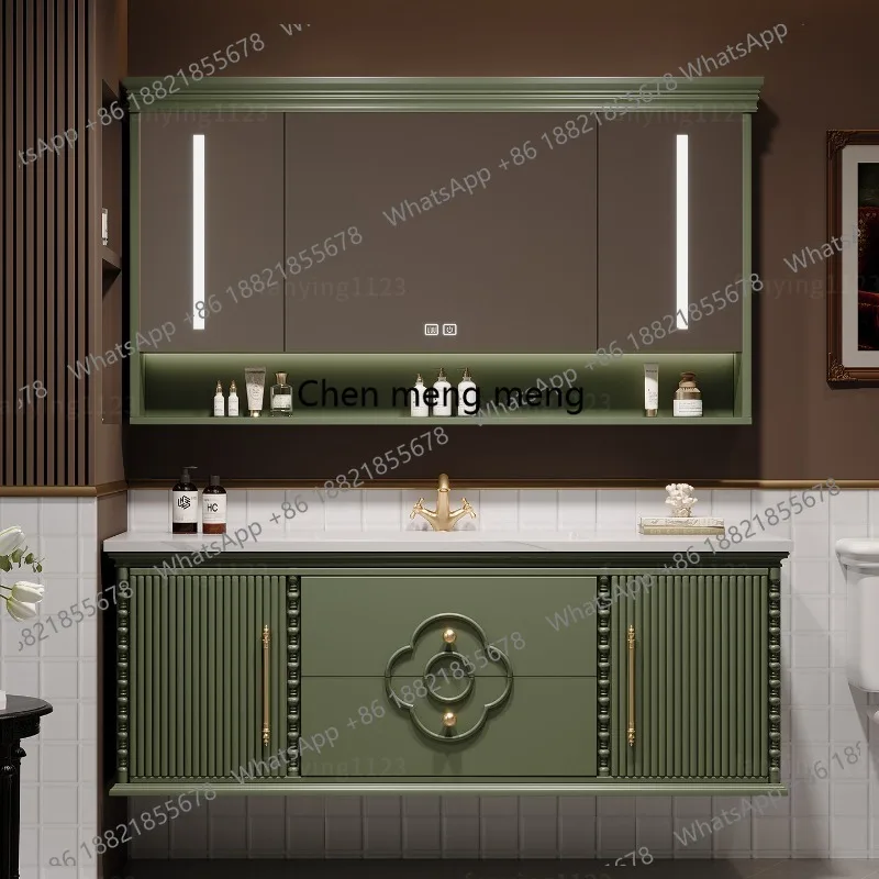 French retro oak bathroom cabinet combination floor-to-ceiling toilet washbasin washbasin bathroom