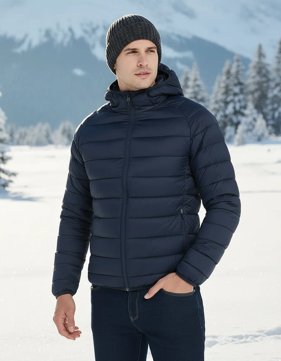 Parka Pria Ultra Ringan Musim Dingin, Mantel Berkerudung Tahan Air Hangat Modis untuk Pria, Jaket Berlapis Penahan Angin Termal Pria, Pakaian