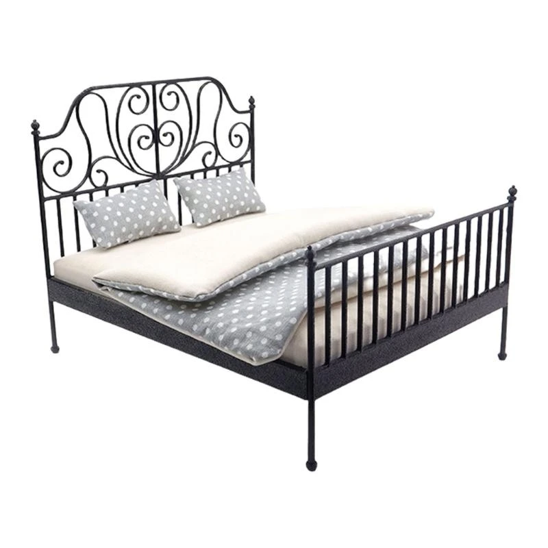 

Металлические кукольные домики с съемными постельными принадлежностями антикварная конструкция 1/12 Масштабная мебель безопасно