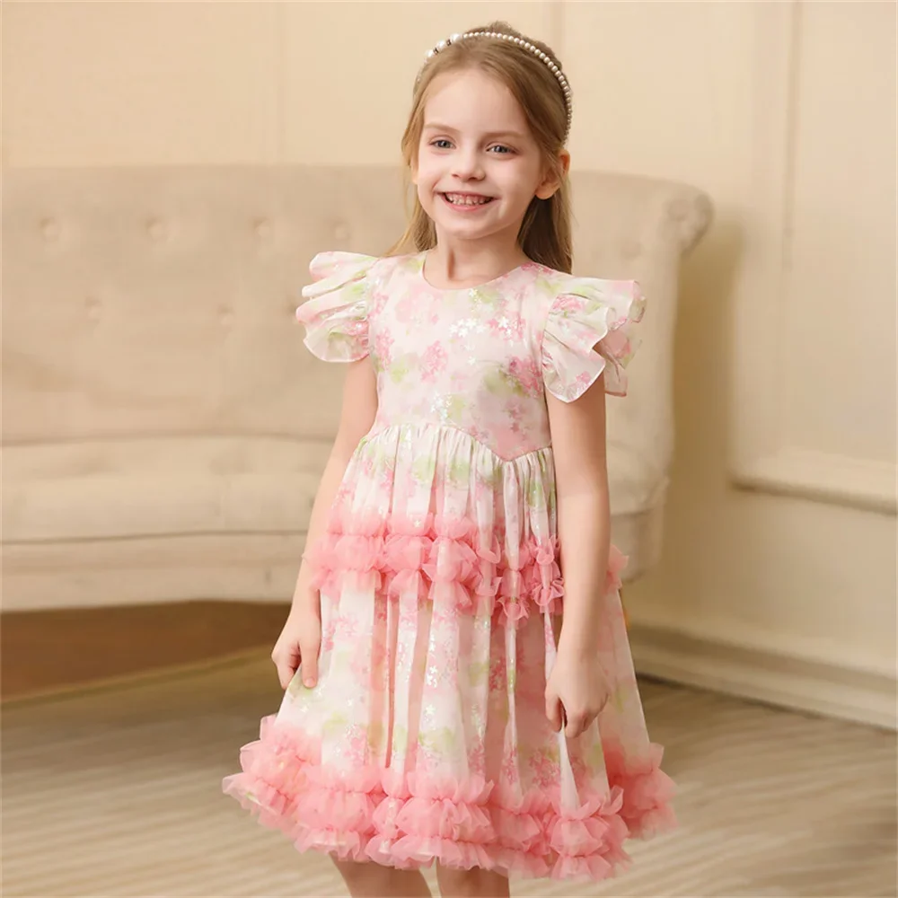 

Pink Floral Print Flower Girl Dress Sleeveless Thin Princess Dress Kids Girl Casual Dress Birthday Party Ball Gown Knee Length