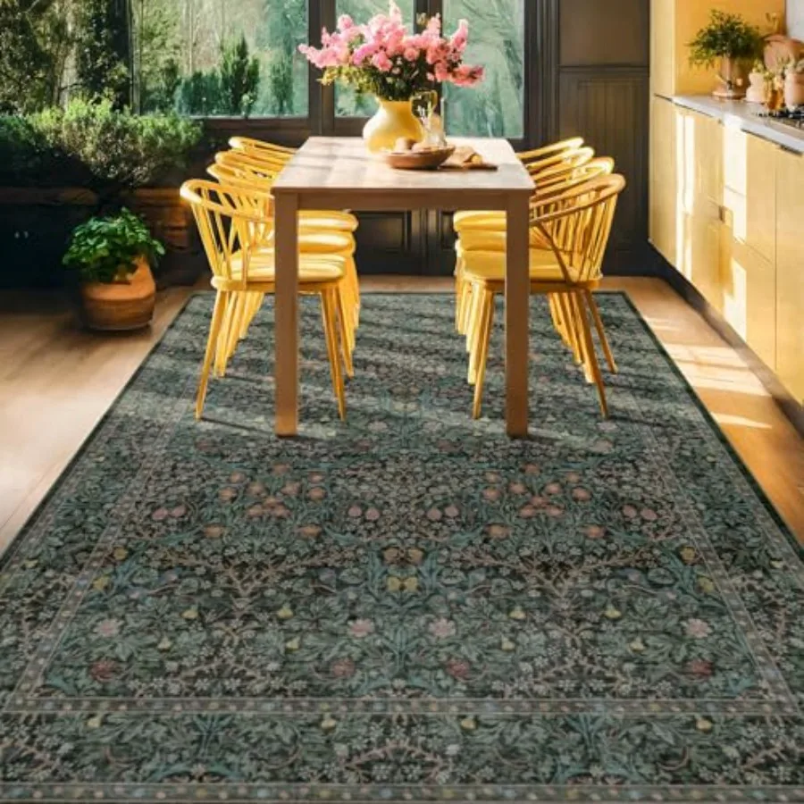 

Dining Room Rugs for Under Table 7x9 Washable Dark Green Oriental Area Rug for Living Room NonSlip Floor Carpet for Bedroom Und