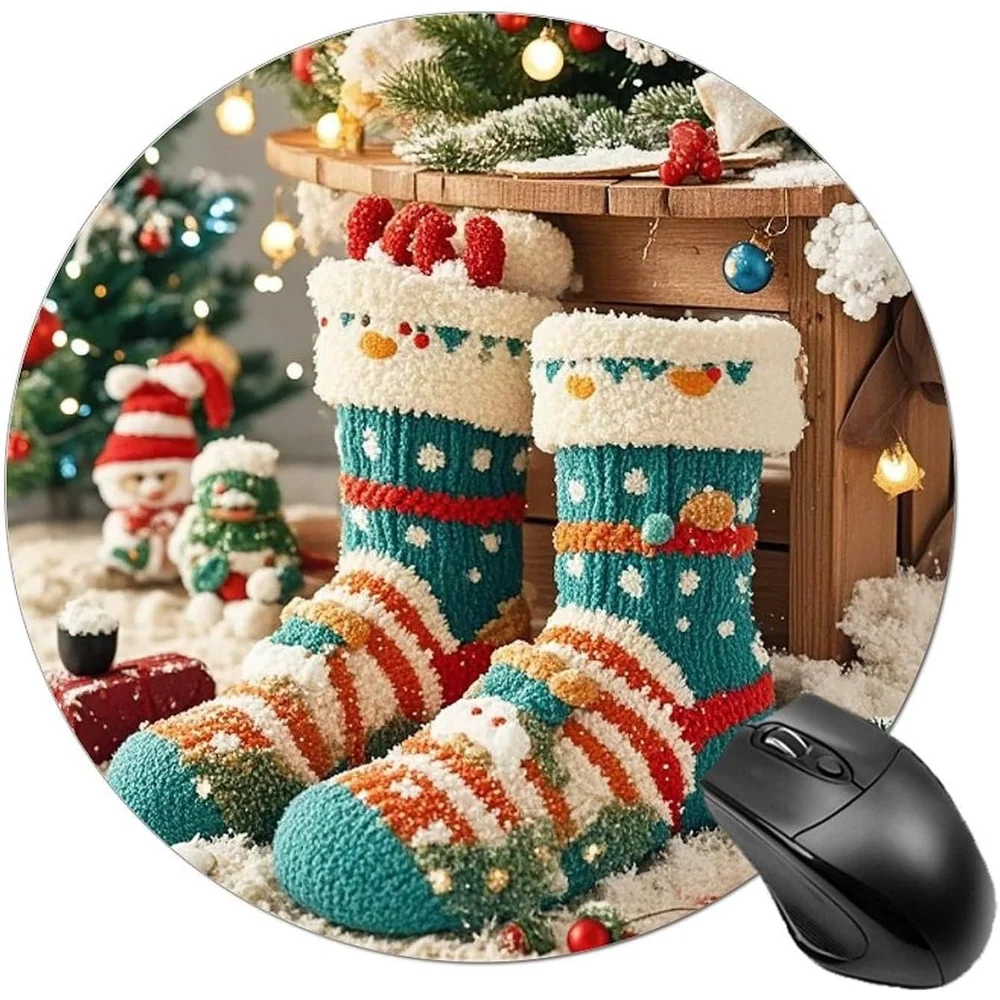 

Christmas stocking pattern mouse pad, anti-slip rubber material, washable, high-quality computer desktop decoration